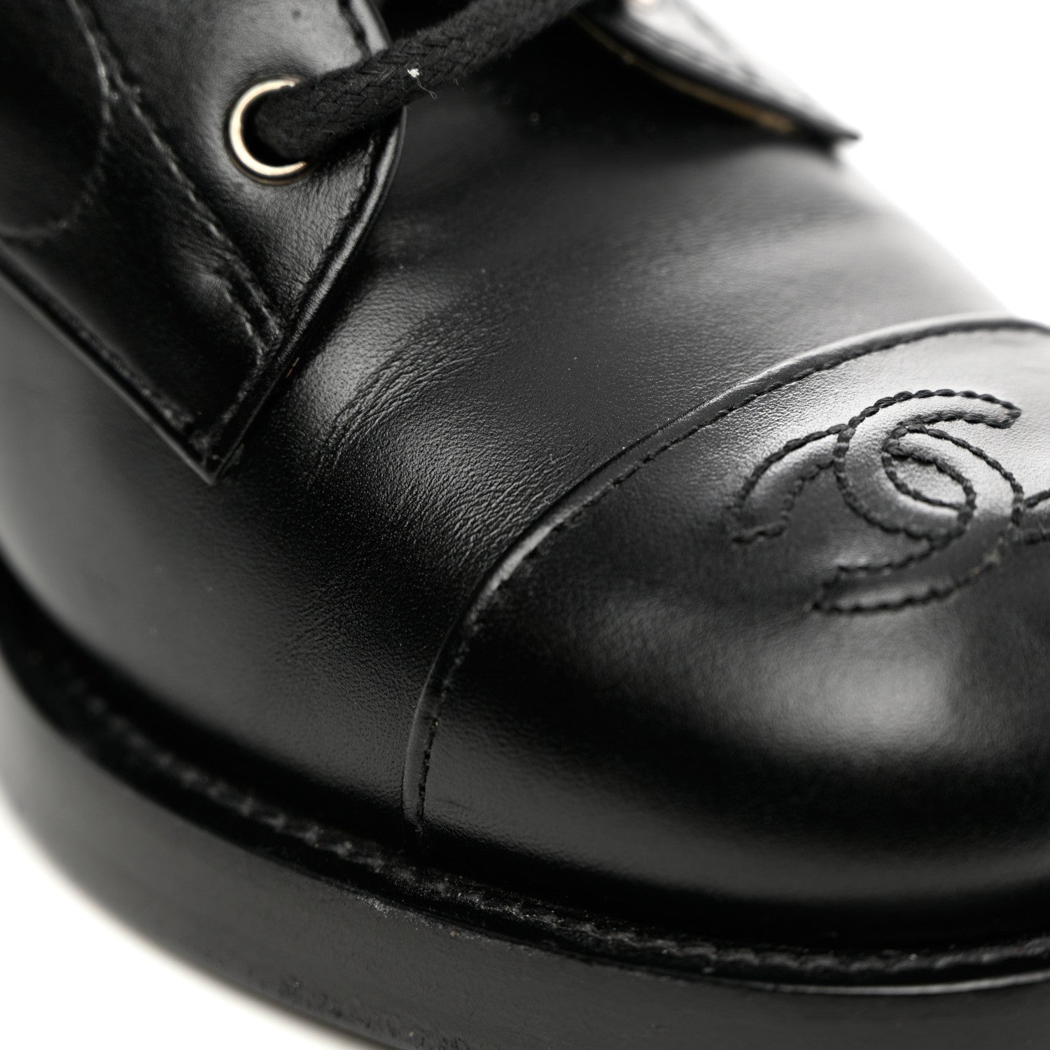 Chanel Calfskin Cap Toe Lace Up Combat Boots 38 Black 10 of 11