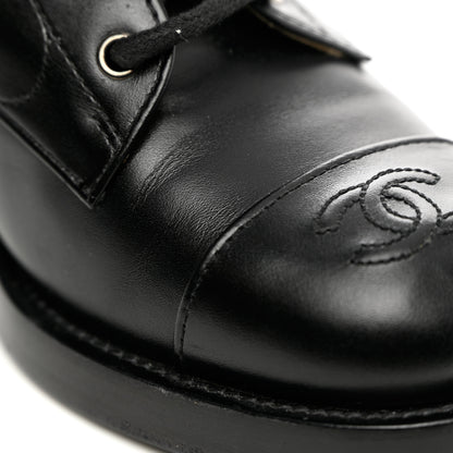 Chanel Calfskin Cap Toe Lace Up Combat Boots 38 Black 10 of 11