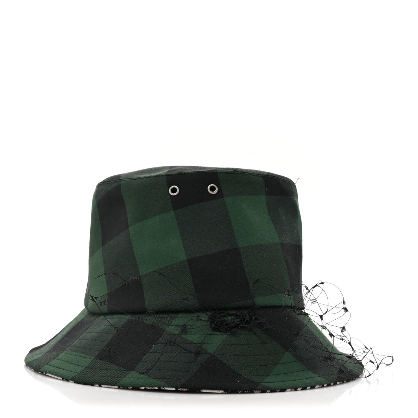 Cotton Large Brim Bucket Hat with Veil 57 Green Black