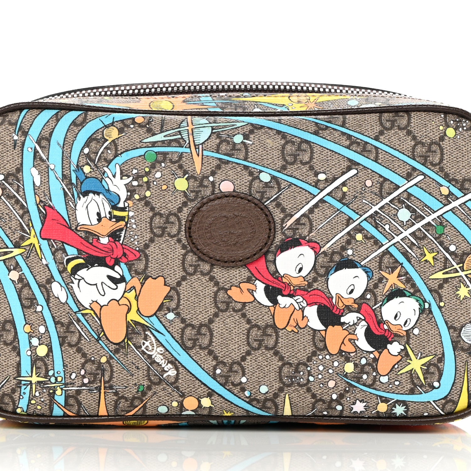 Gucci X DISNEY GG Supreme Monogram Donald Duck Small Interlocking G Belt Bag 90 36 Beige Multicolor New Acero 9 of 11