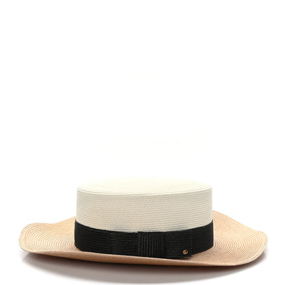 Gucci Straw Effect Fabric Wide Brim Hat With Bow XL White Black 3 of 8