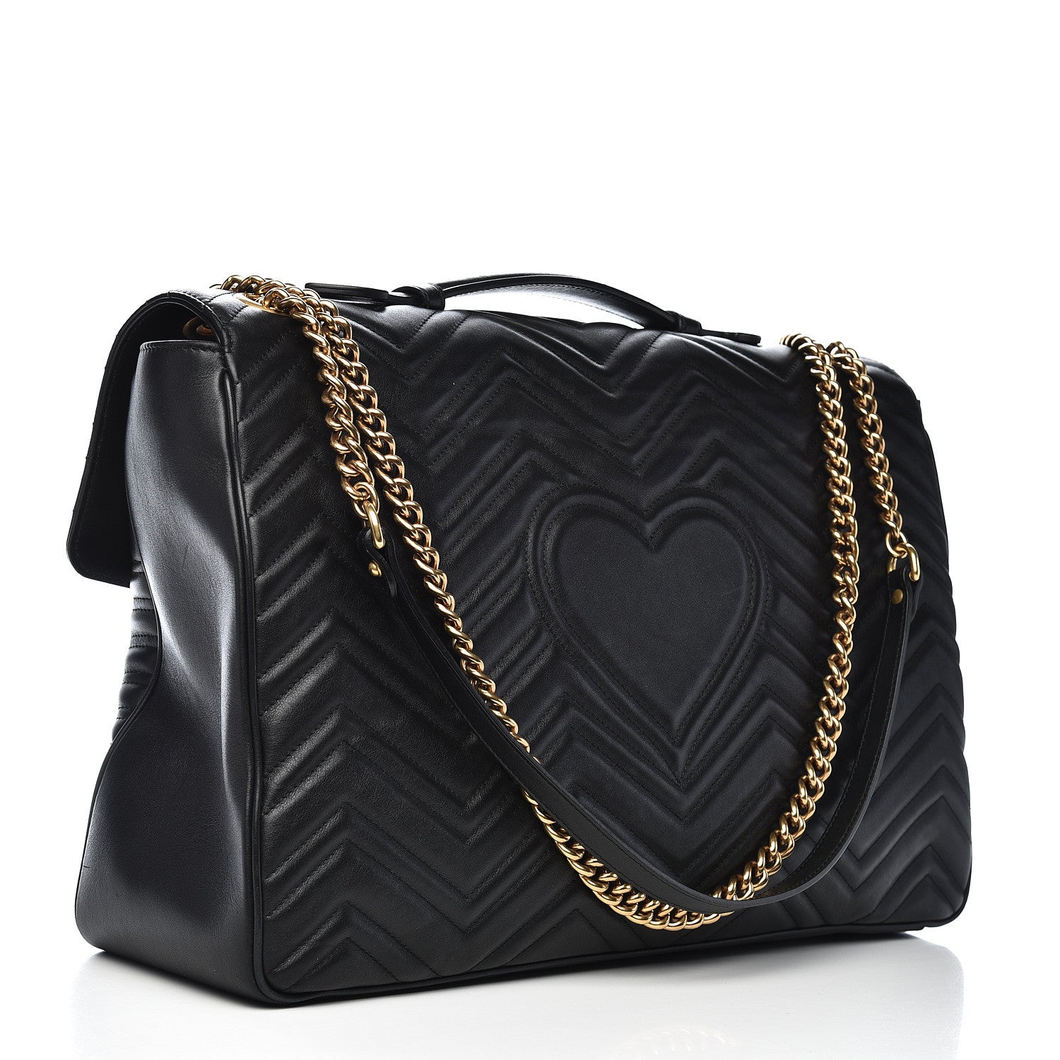 Gucci Calfskin Matelasse Maxi GG Marmont Top Handle Shoulder Bag Black 3 of 16