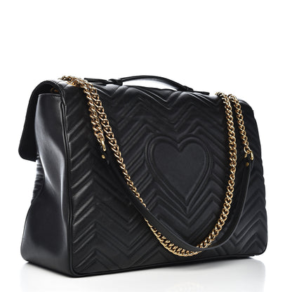 Gucci Calfskin Matelasse Maxi GG Marmont Top Handle Shoulder Bag Black 3 of 16