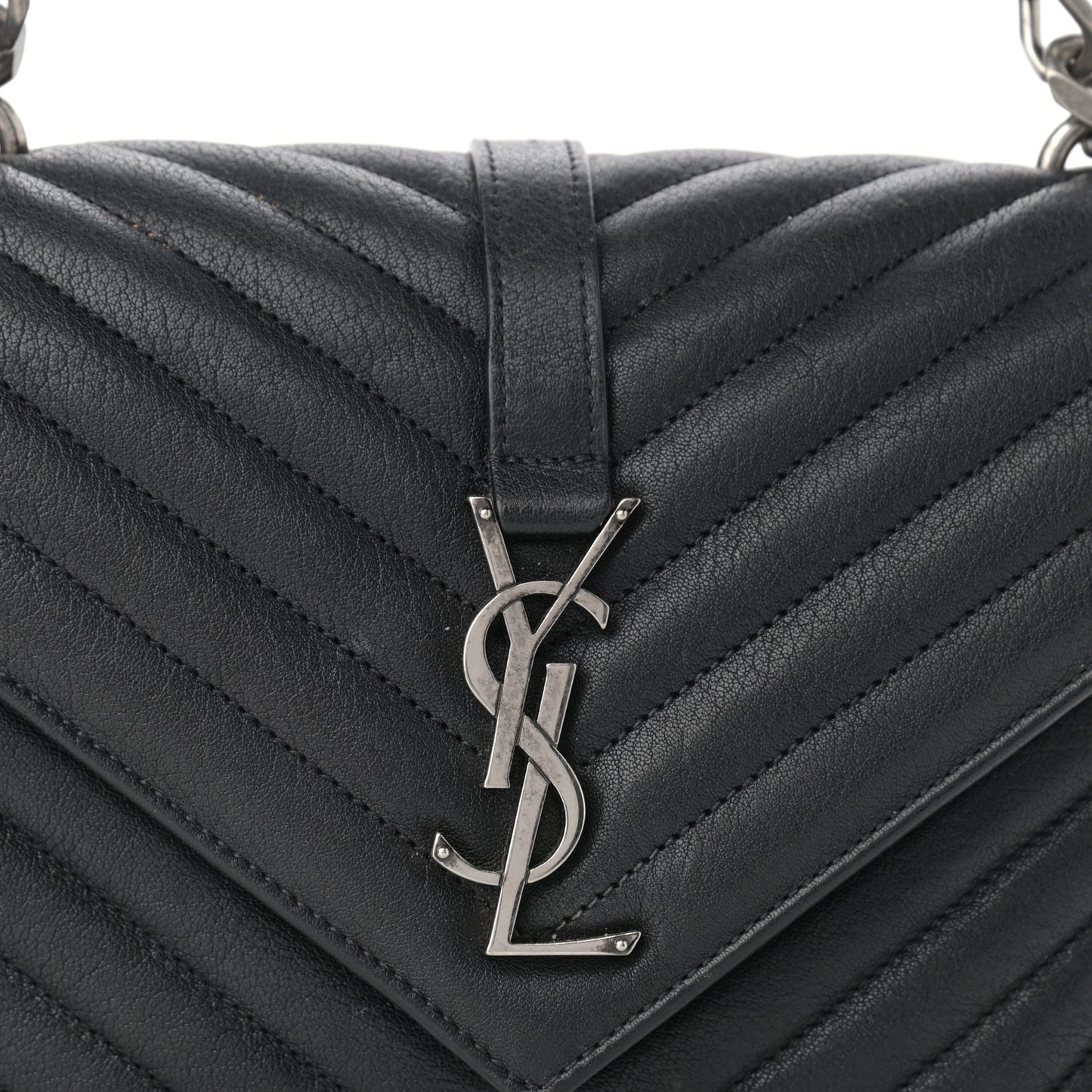 Sheepskin Matelasse Chevron Monogram Medium College Bag Black