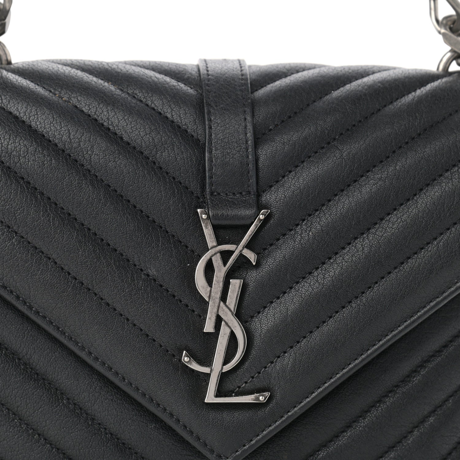 Saint Laurent Sheepskin Matelasse Chevron Monogram Medium College Bag Black 9 of 11