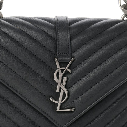 Saint Laurent Sheepskin Matelasse Chevron Monogram Medium College Bag Black 9 of 11