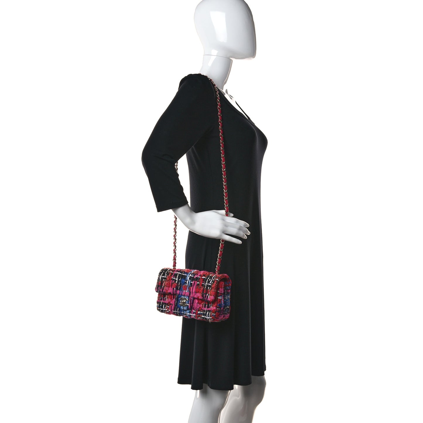 Tweed Quilted Mini Rectangular Flap Red Pink Black