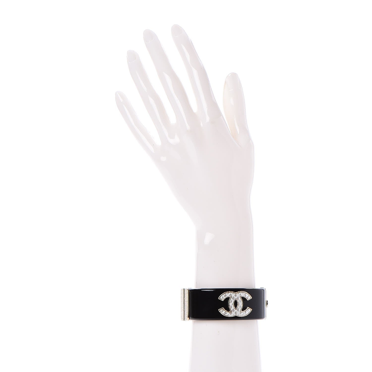 Chanel Resin Quilted CC Cuff Black 2 of 6