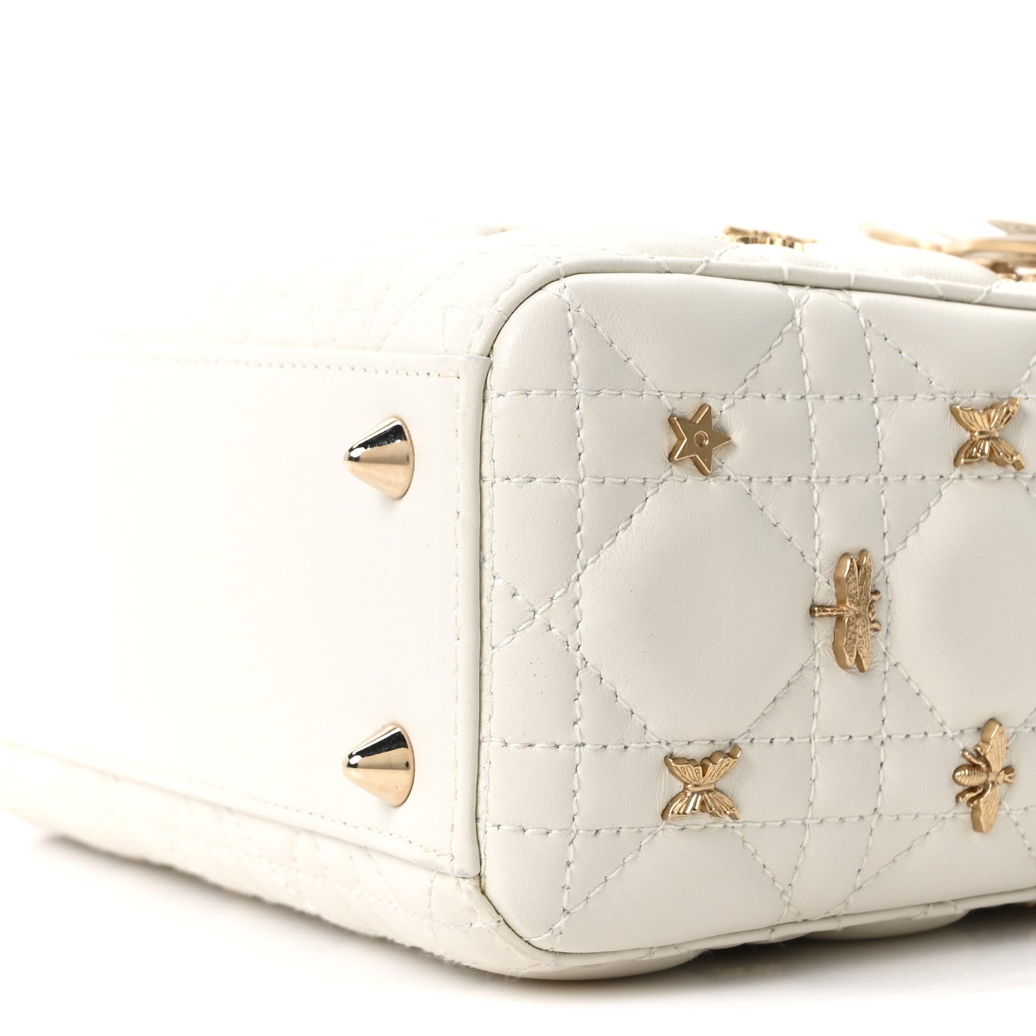 Christian Dior Lambskin Cannage Butterfly Studs Small Lady Dior White 8 of 8