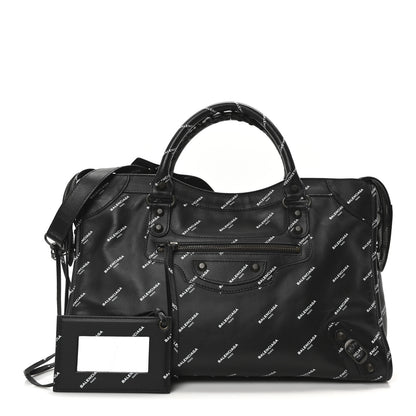Balenciaga Veau Allover Logo Classic Hardware City Black White 3 of 11
