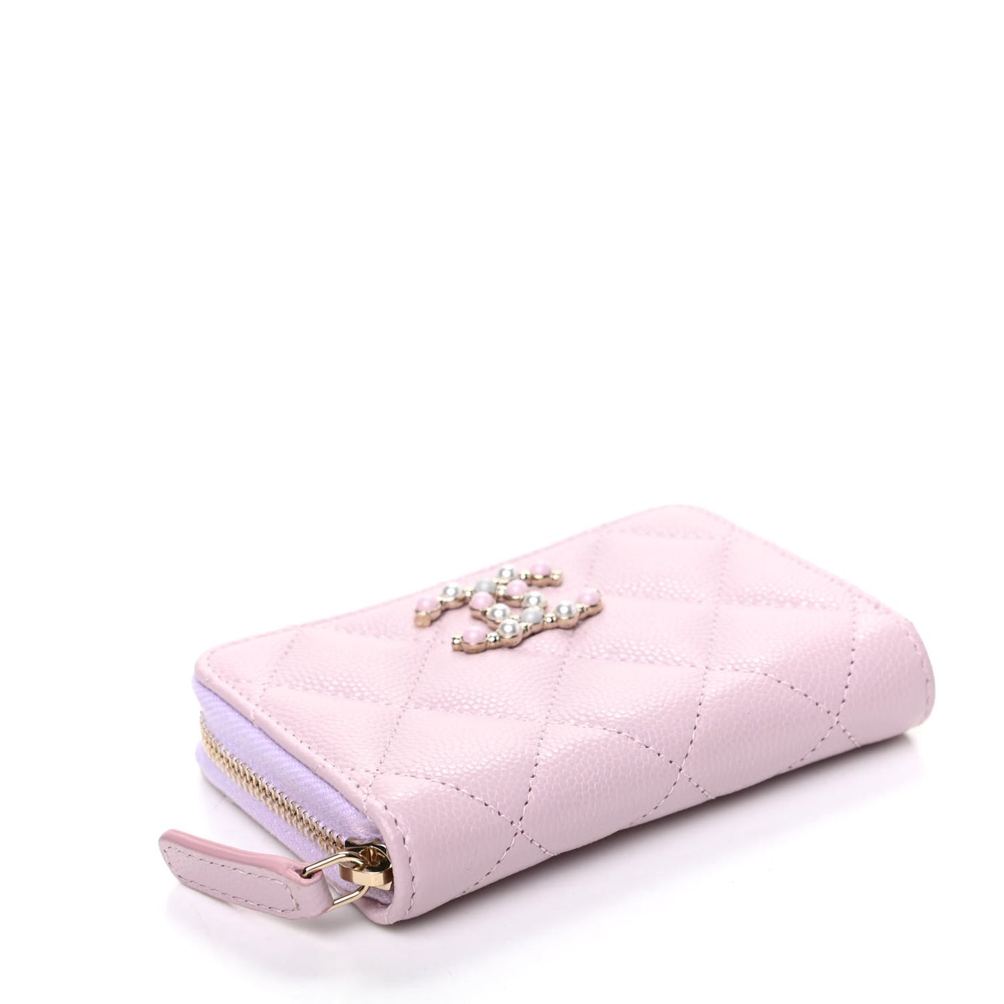 Caviar Quilted Pearl Coco Candy Zip Coin Purse Light Pink