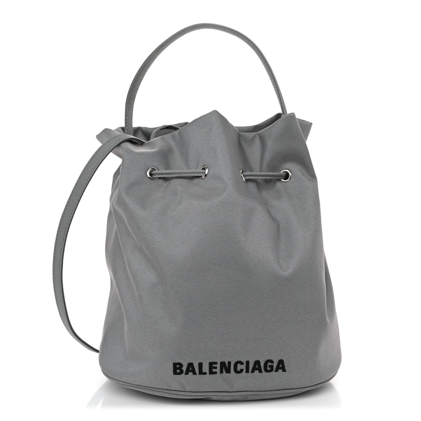 Nylon Wheel Logo Bucket Bag XS Gris Cendre