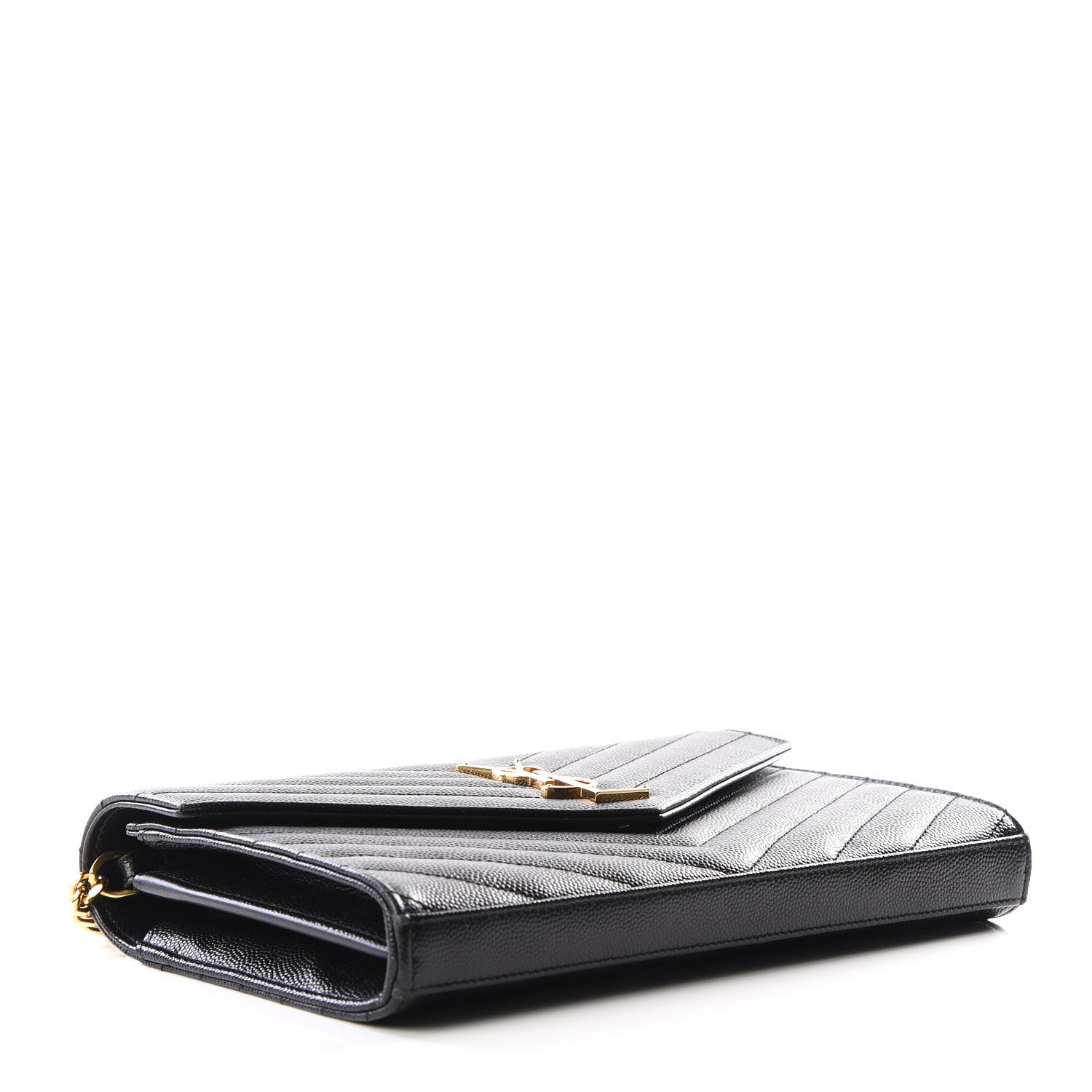 Saint Laurent Grain De Poudre Matelasse Chevron Monogram Chain Wallet Black 3 of 10