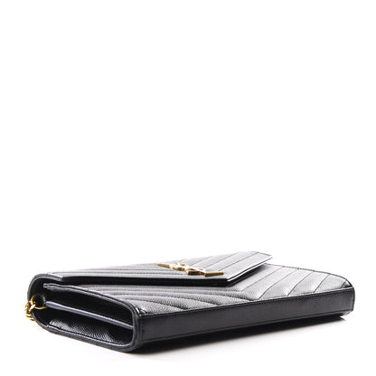 Saint Laurent Grain De Poudre Matelasse Chevron Monogram Chain Wallet Black 3 of 10