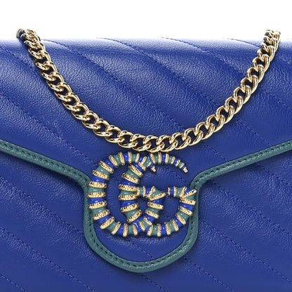 Gucci Azalea Calfskin Enamel Matelasse Diagonal Torchon GG Marmont Chain Wallet Imperial Blue Pavone 8 of 10