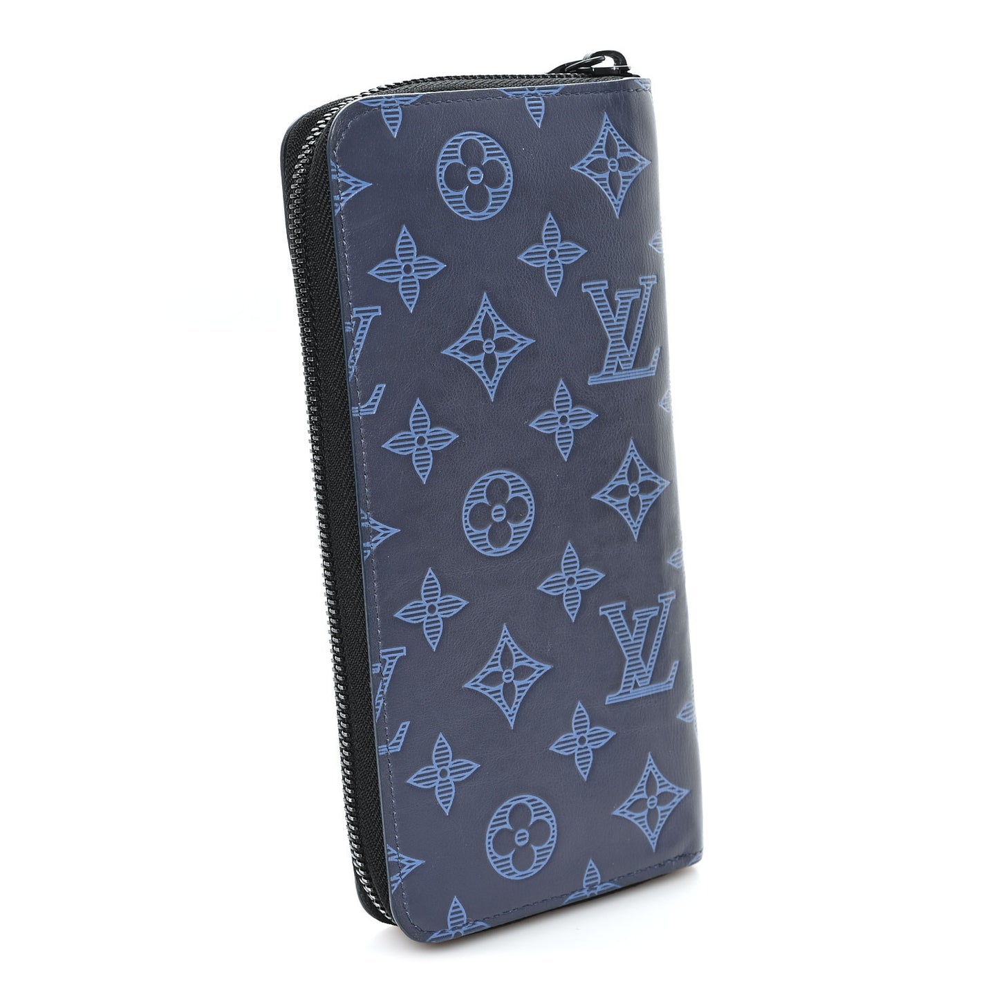 Calfskin Monogram Shadow Vertical Zippy Wallet Blue