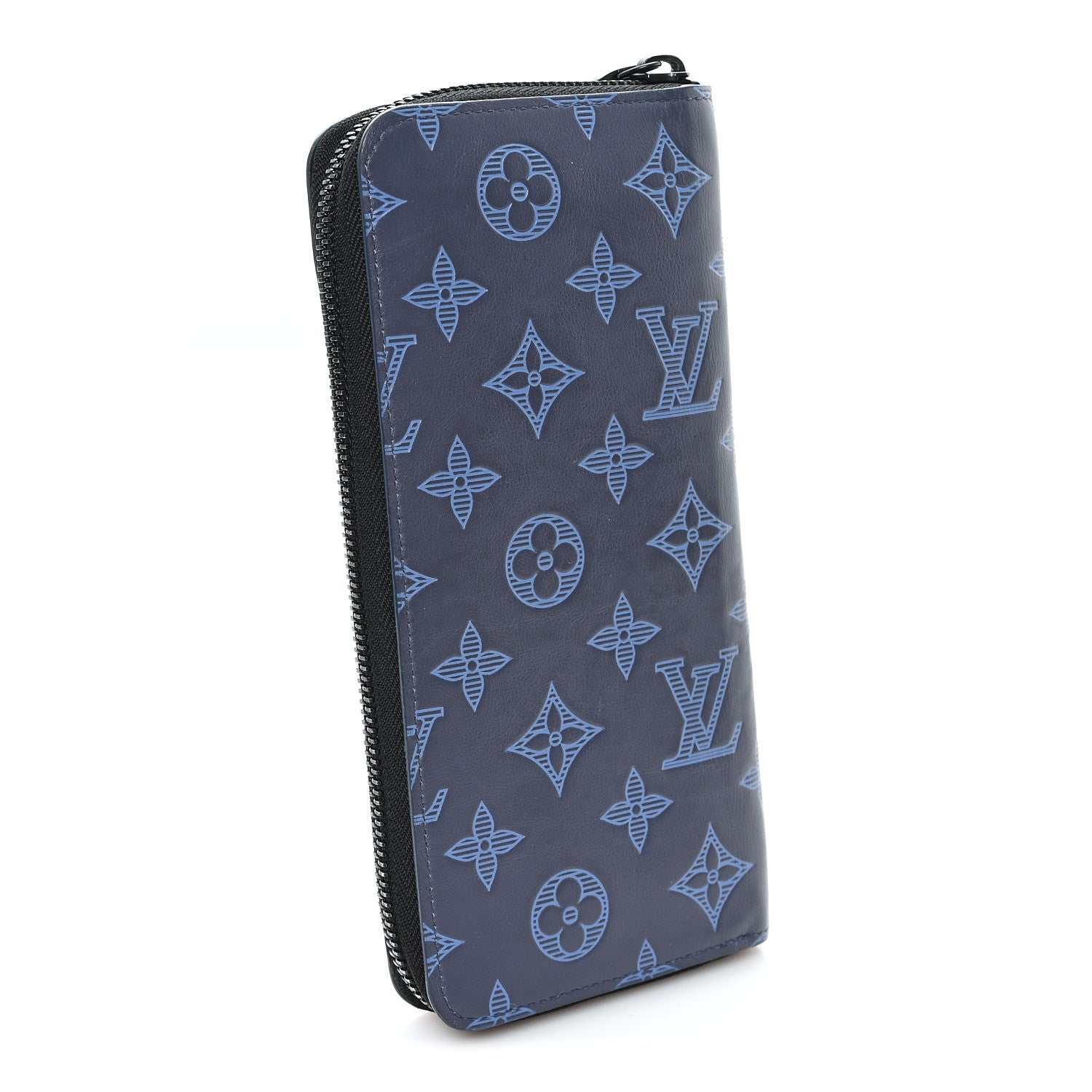 Louis Vuitton Calfskin Monogram Shadow Vertical Zippy Wallet Blue 3 of 6