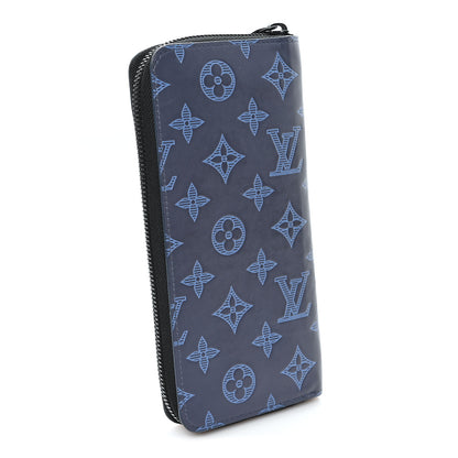 Louis Vuitton Calfskin Monogram Shadow Vertical Zippy Wallet Blue 3 of 6