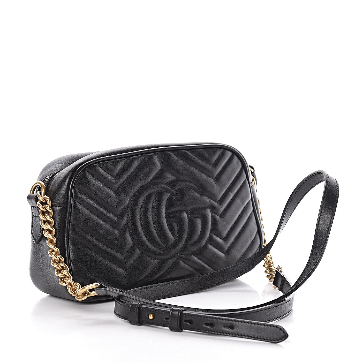 Gucci Calfskin Matelasse Small GG Marmont Chain Shoulder Bag Black 3 of 10