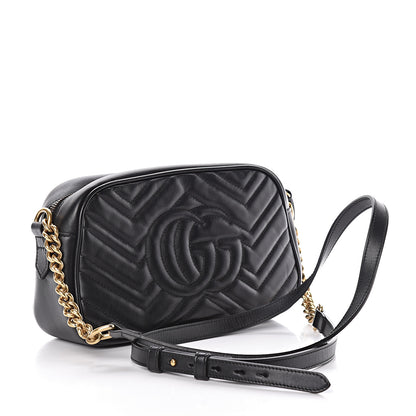 Gucci Calfskin Matelasse Small GG Marmont Chain Shoulder Bag Black 3 of 10