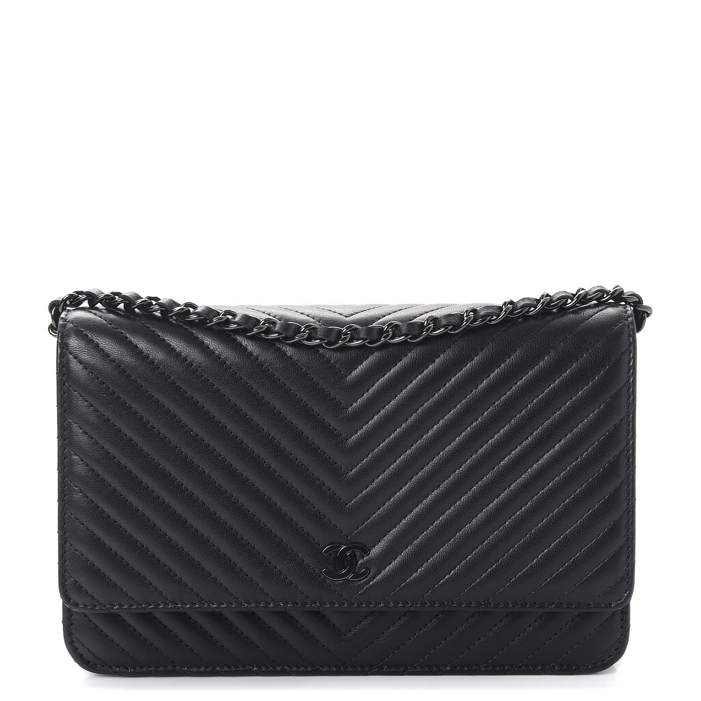 Lambskin Chevron Quilted Wallet On Chain WOC So Black
