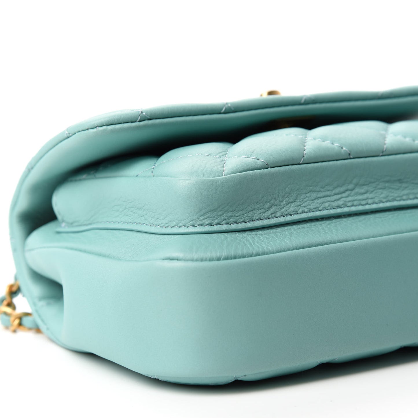 Calfskin Quilted Top Handle Flap Light Blue