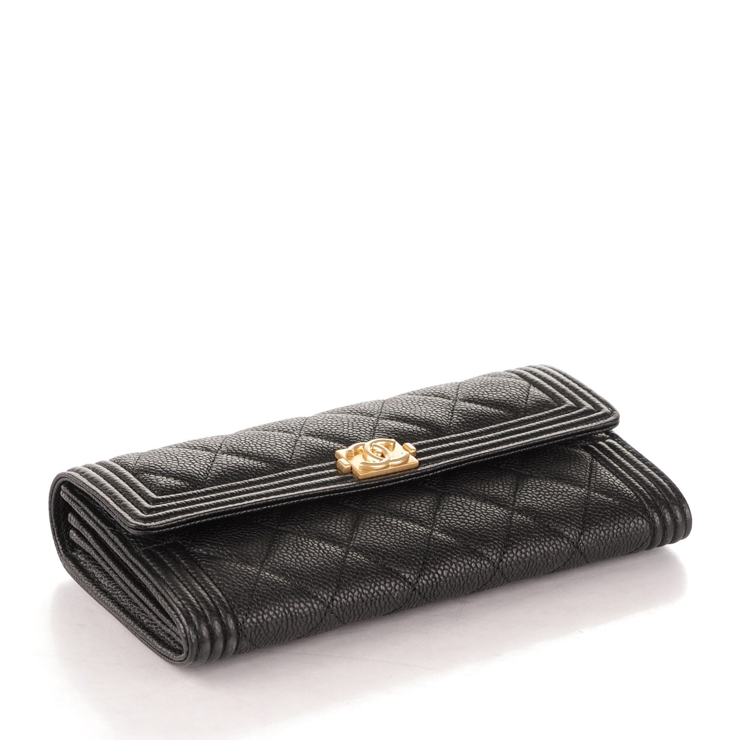 Caviar Quilted Boy Flap Wallet Black