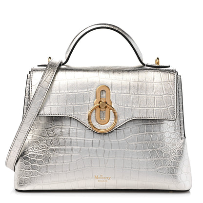 Mulberry Metallic Calfskin Crocodile Embossed Mini Seaton Silver 1 of 13
