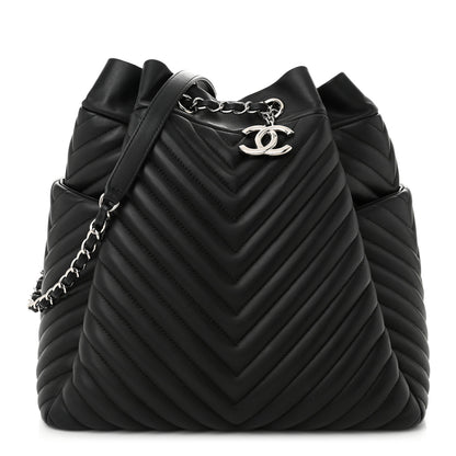 Chanel Calfskin Chevron Large Urban Spirit Drawstring Bag Black 1 of 10
