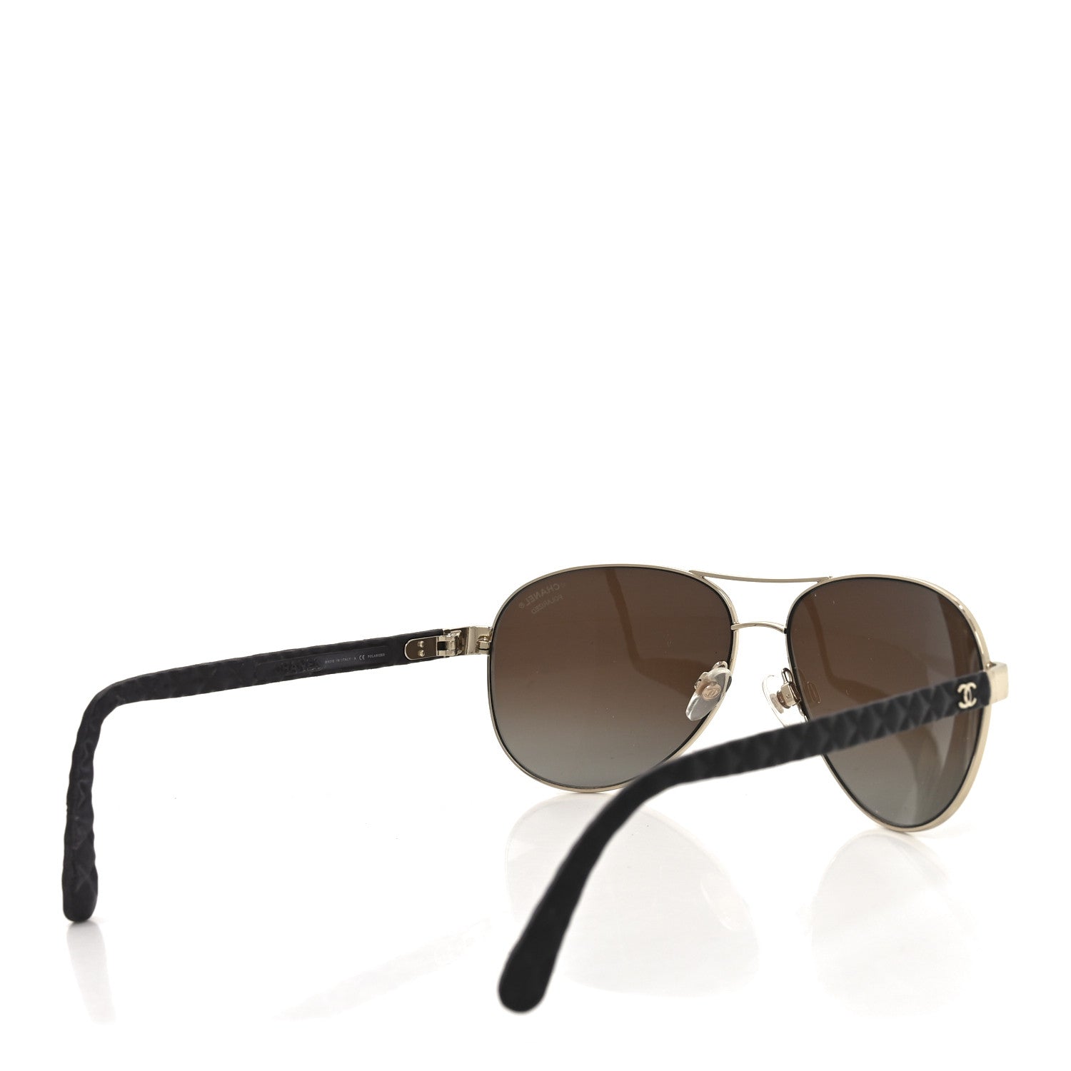 Chanel Metal Lambskin Quilted CC Pilot Summer Aviator Sunglasses 4204-Q Gold Brown 6 of 12