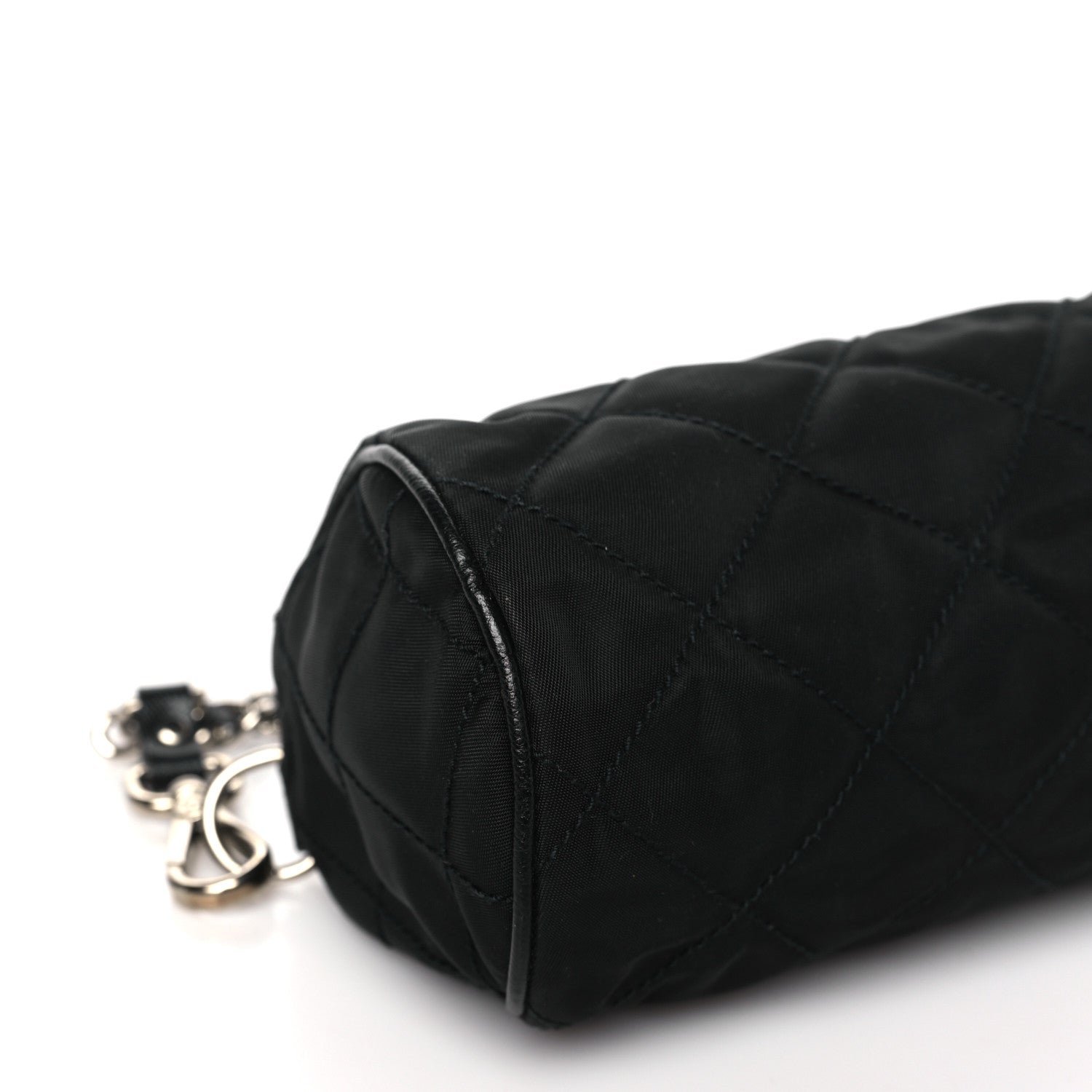 Prada Tessuto Nylon Saffiano Impunturato Quilted Barrel Pochette Black 9 of 10