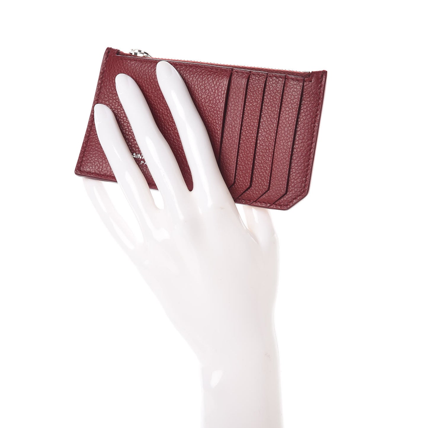 Grained Calfskin 5 Fragments Zip Pouch Card Holder Burgundy