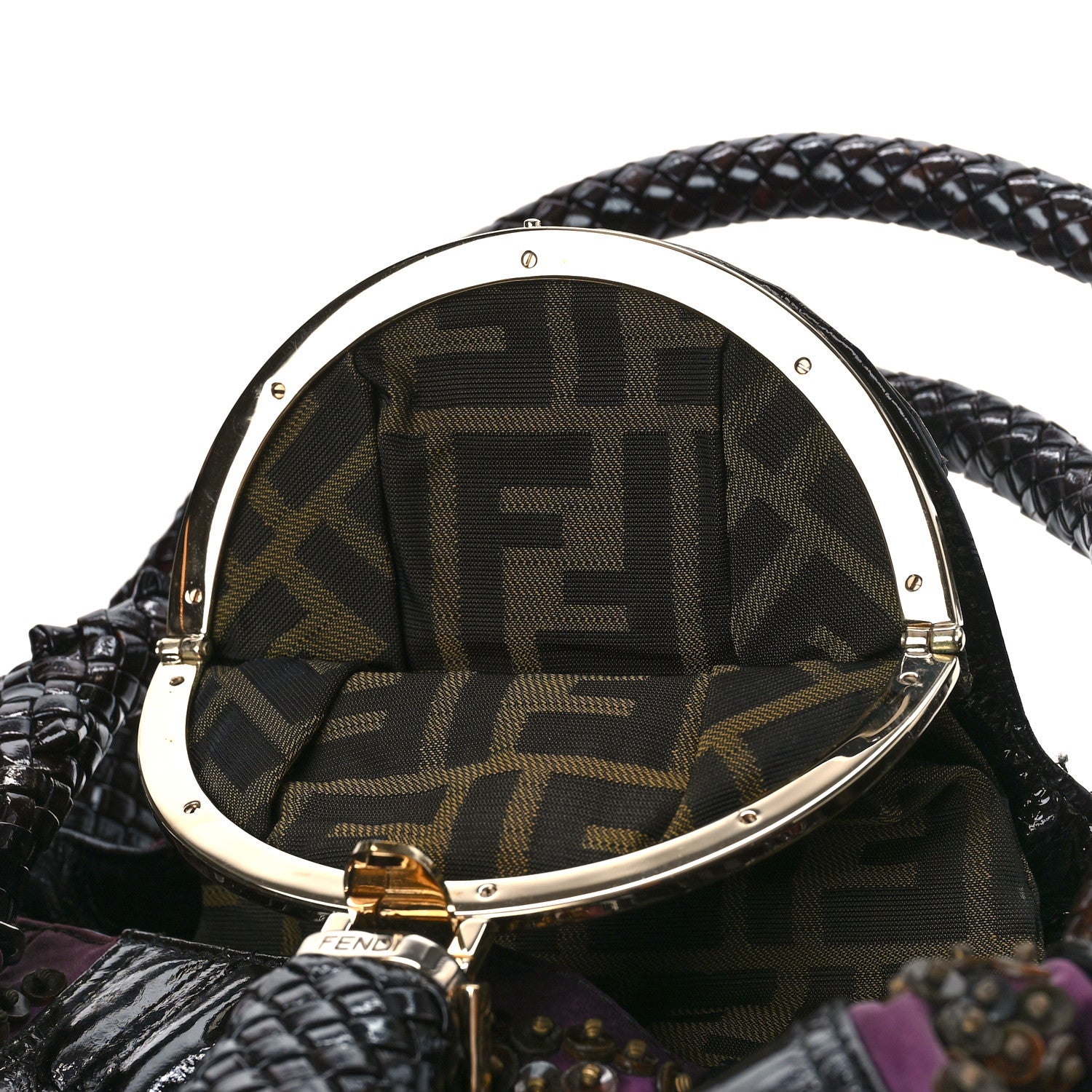 Fendi Patent Crispe Satin Sequins Zucca Studded Spy Purple Brown 6 of 9