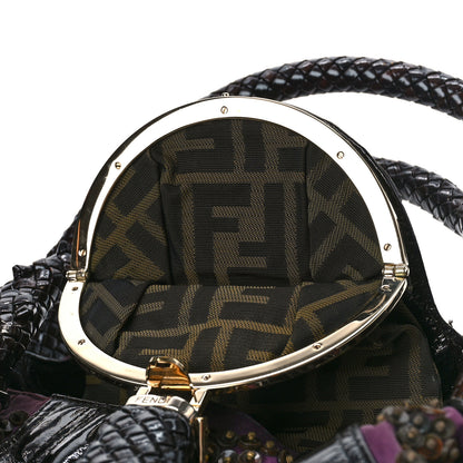 Fendi Patent Crispe Satin Sequins Zucca Studded Spy Purple Brown 6 of 9