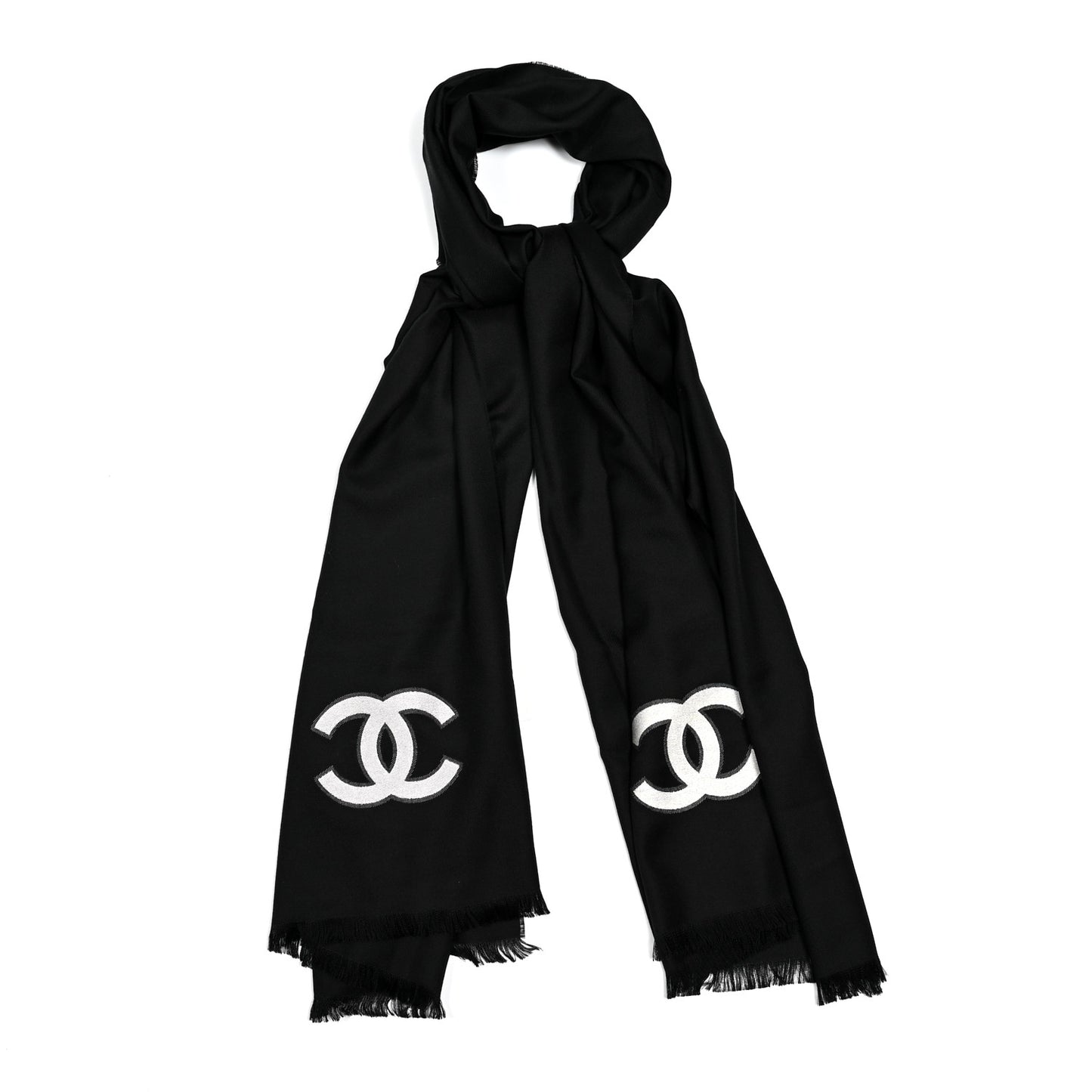 Cashmere Silk CC Logo Stole Black White