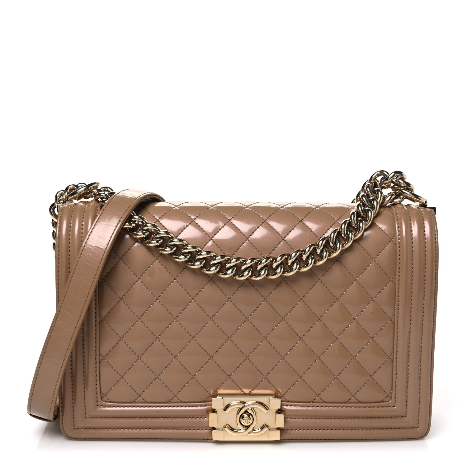 Chanel Iridescent Glazed Calfskin Quilted New Medium Boy Flap Dark Beige 1 of 11