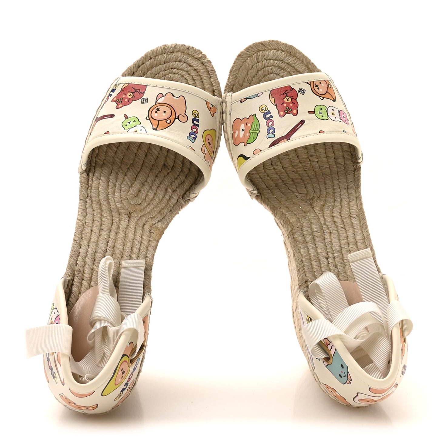 Miro Soft Calfskin Printed Ankle Wrap Platform Espadrille Wedge Sandals 38 Ivory Sushi 38 Ivory Sushi