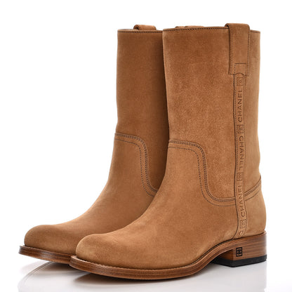 Chanel Suede Logo Boots 39 Camel 3 of 9