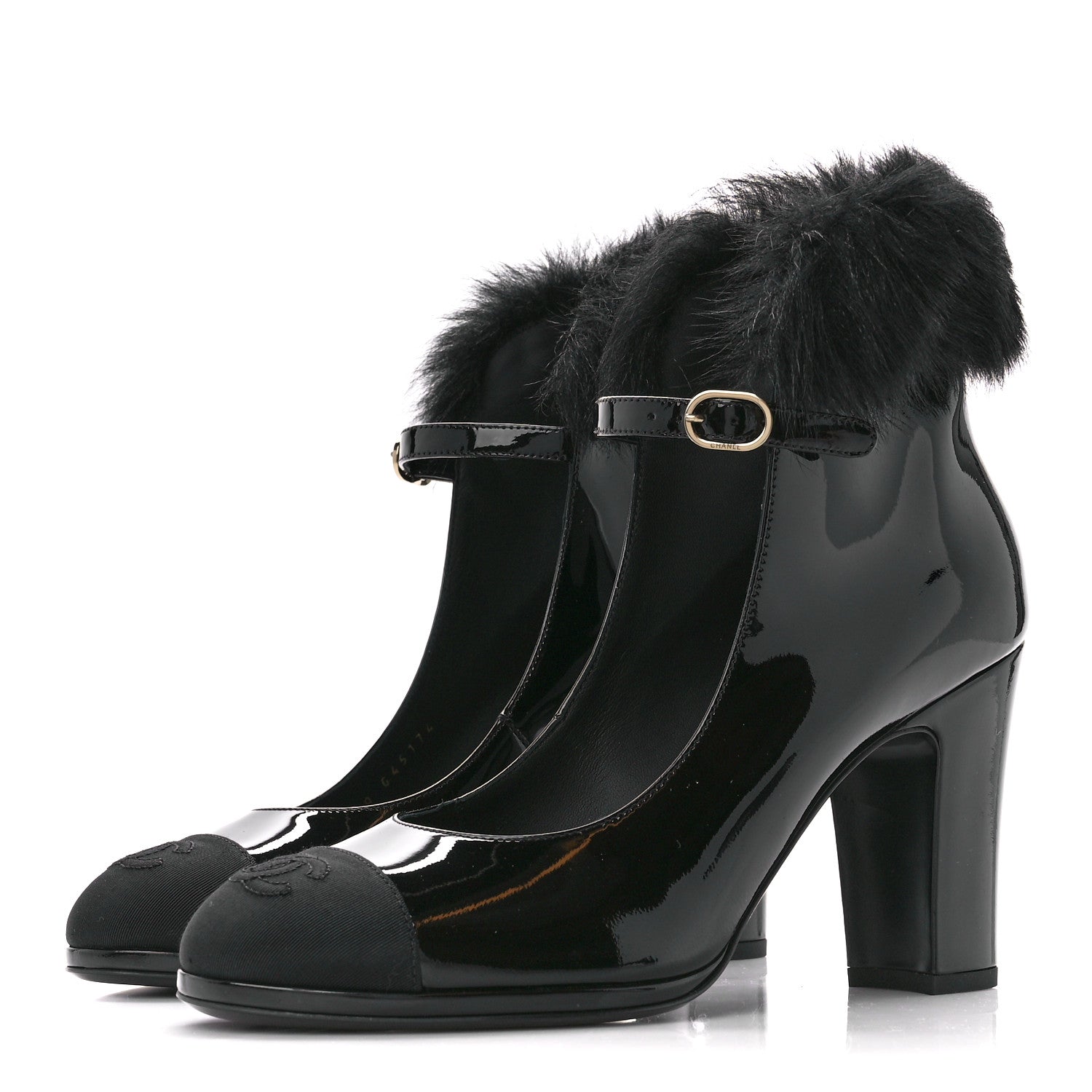 Chanel Patent Shearling Lambskin Cap Toe Mary Jane Pumps 39 Black 3 of 9