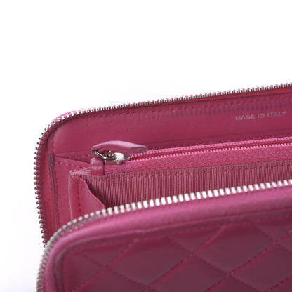 Chanel Lambskin Quilted Large Gusset Zip Around Wallet Pink 14 of 15