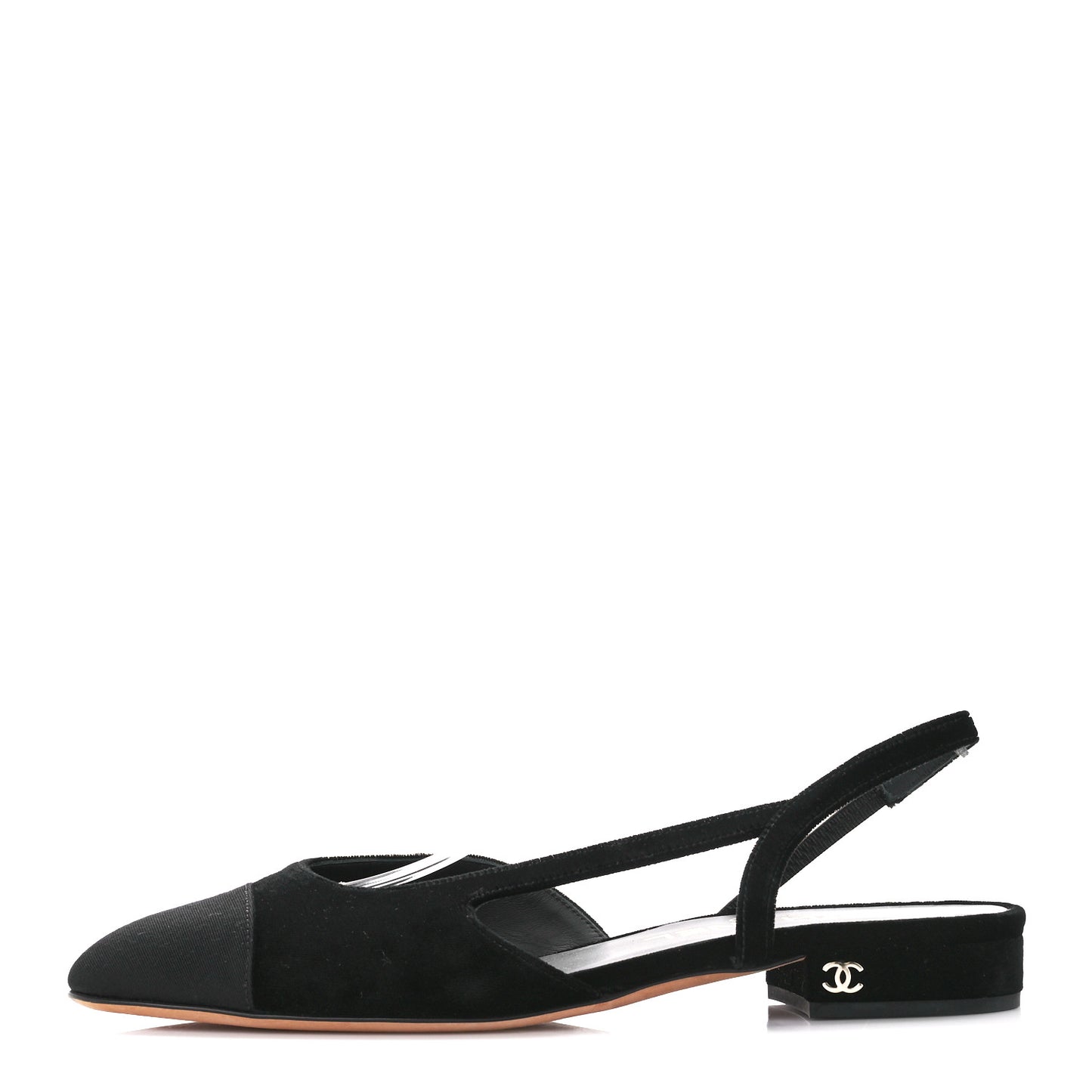 Velour Grosgrain Cap Toe Slingback Flats 38 Black