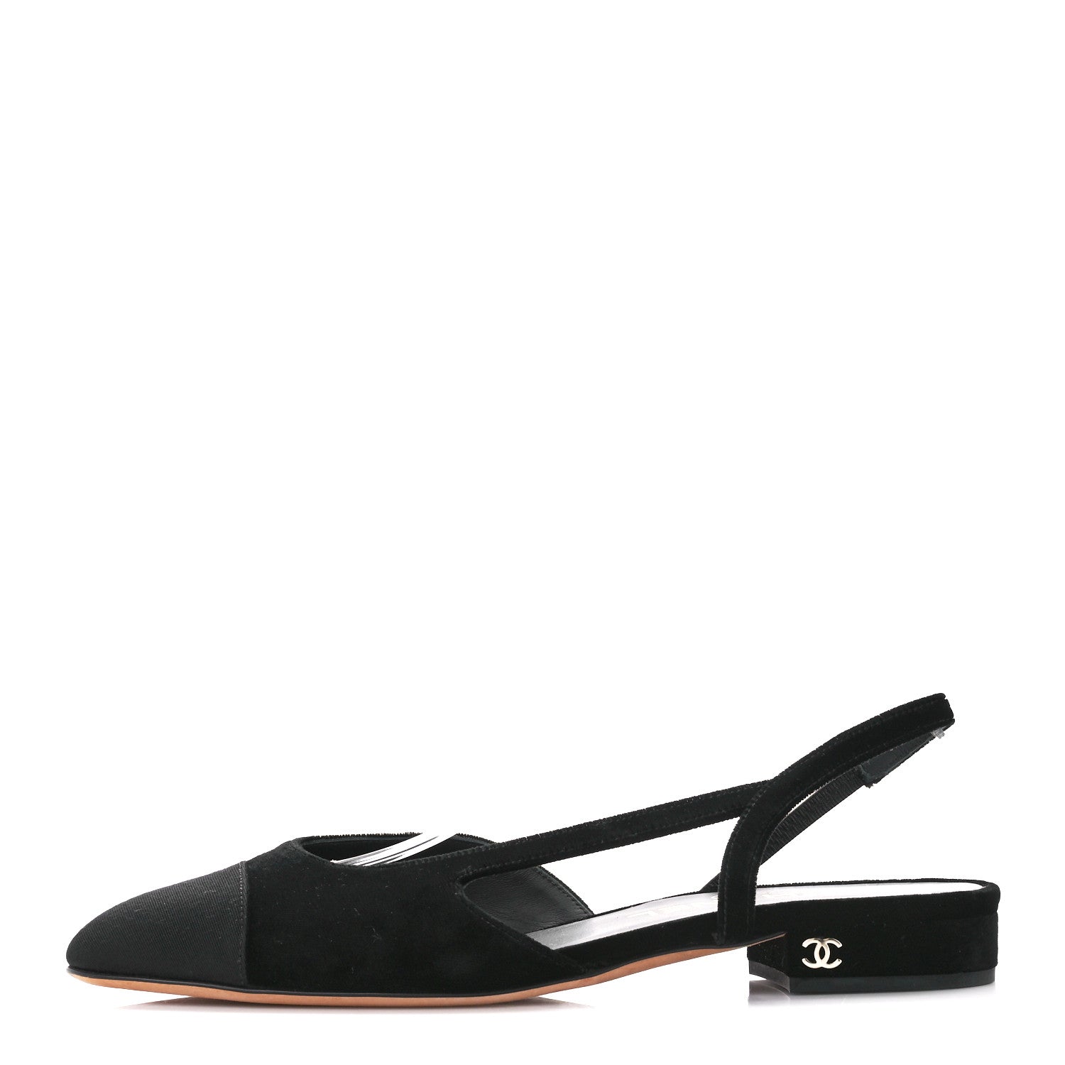 Chanel Velour Grosgrain Cap Toe Slingback Flats 38 Black 1 of 9