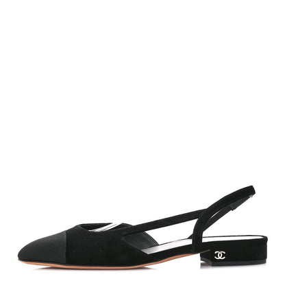Chanel Velour Grosgrain Cap Toe Slingback Flats 38 Black 1 of 9