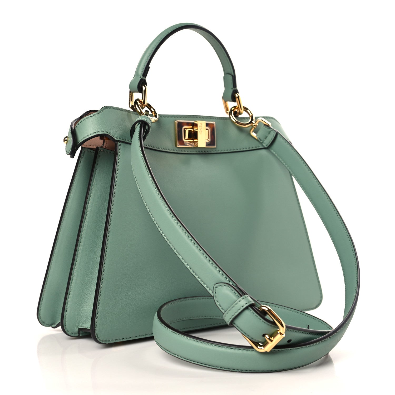 Fendi Vitello Seta Shiny Nappa Plexiglass Small Peekaboo I SEE U Satchel Menta Light Rose 3 of 10