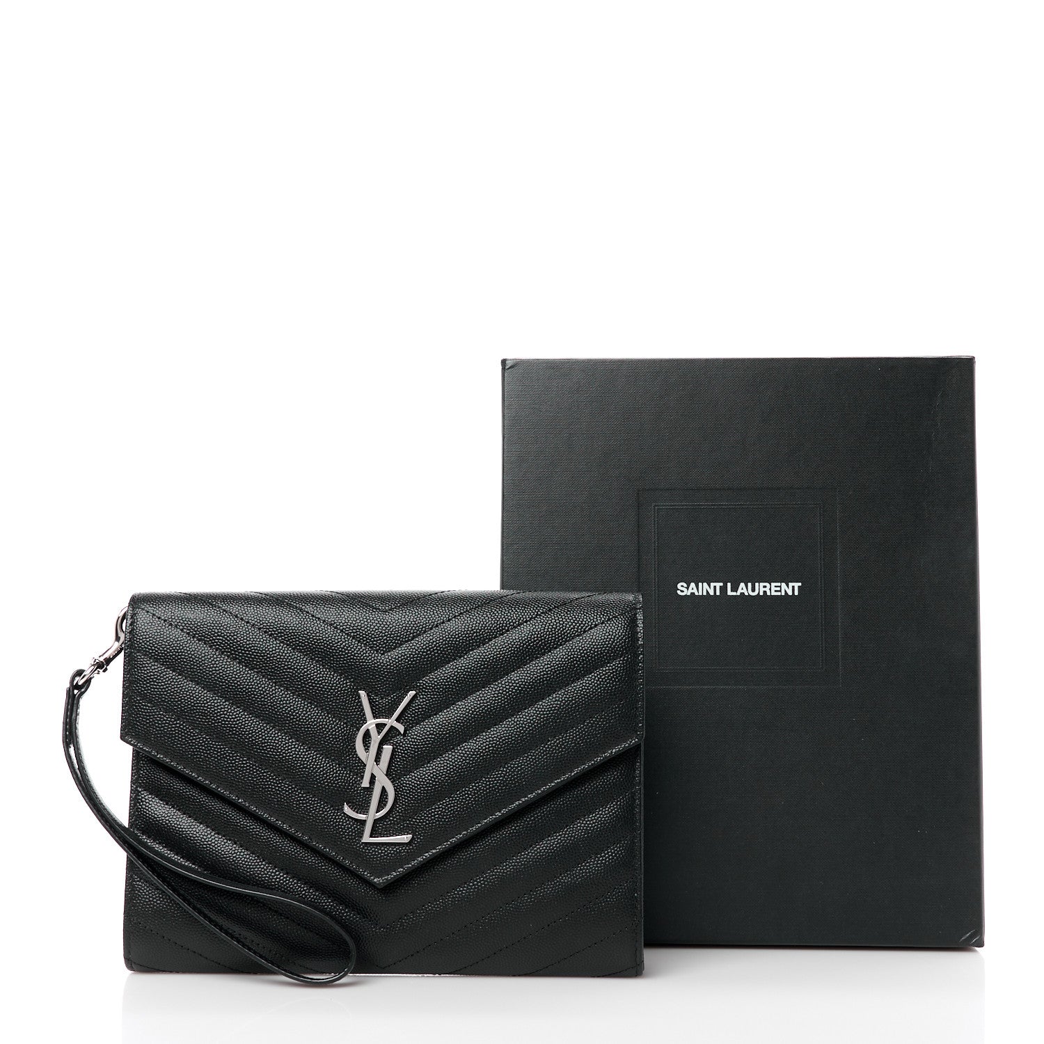 Saint Laurent Grain De Poudre Matelasse Chevron Monogram Envelope Clutch Black 12 of 12
