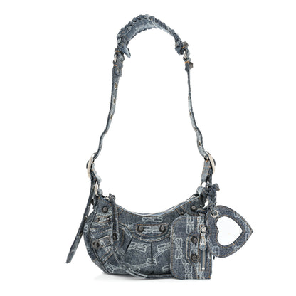 Balenciaga Bleached Denim BB Monogram Le Cagole Shoulder Bag XS Blue 1 of 13