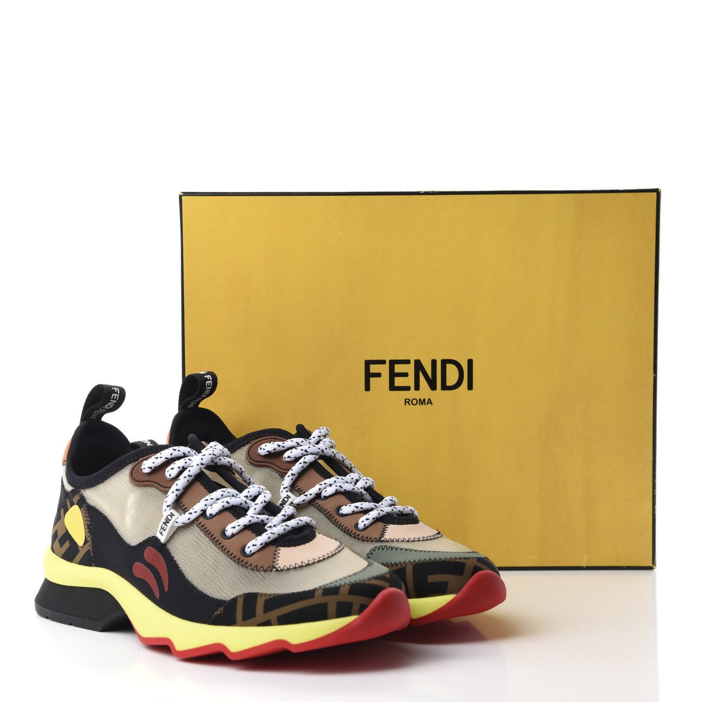 Technical Mesh Lycra FFreedom Patchwork Sneakers 37.5 Nude Tobacco Black