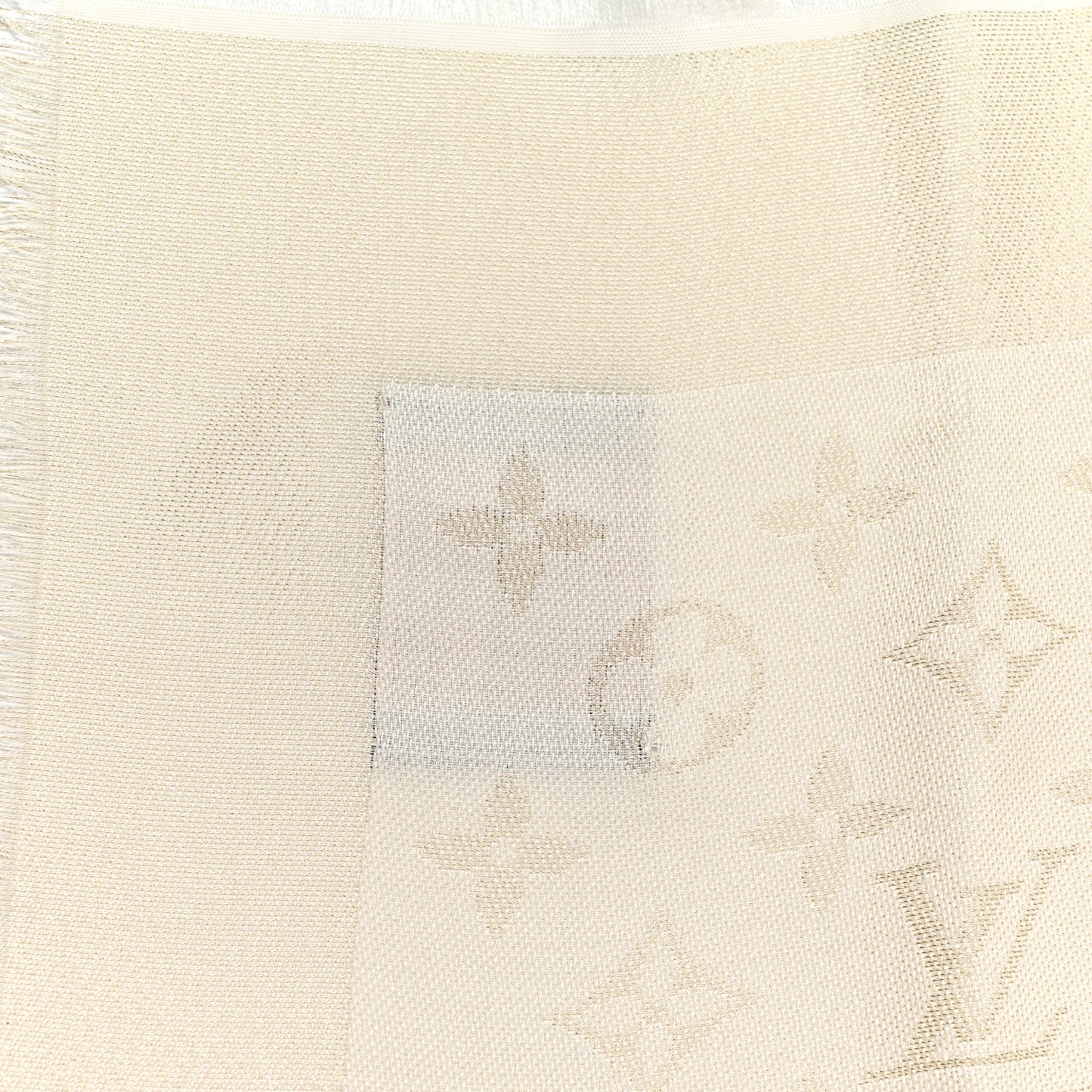 Silk Wool Monogram Shine Shawl White
