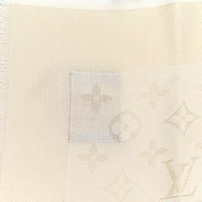 Louis Vuitton Silk Wool Monogram Shine Shawl White 5 of 5