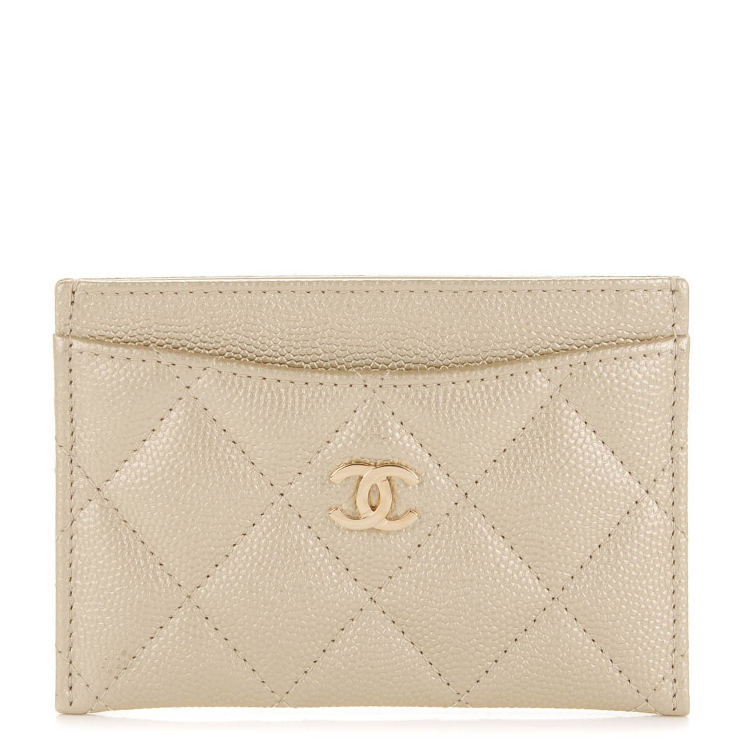 Chanel Metallic Caviar Quilted Card Holder Light Gold 1 of 8
